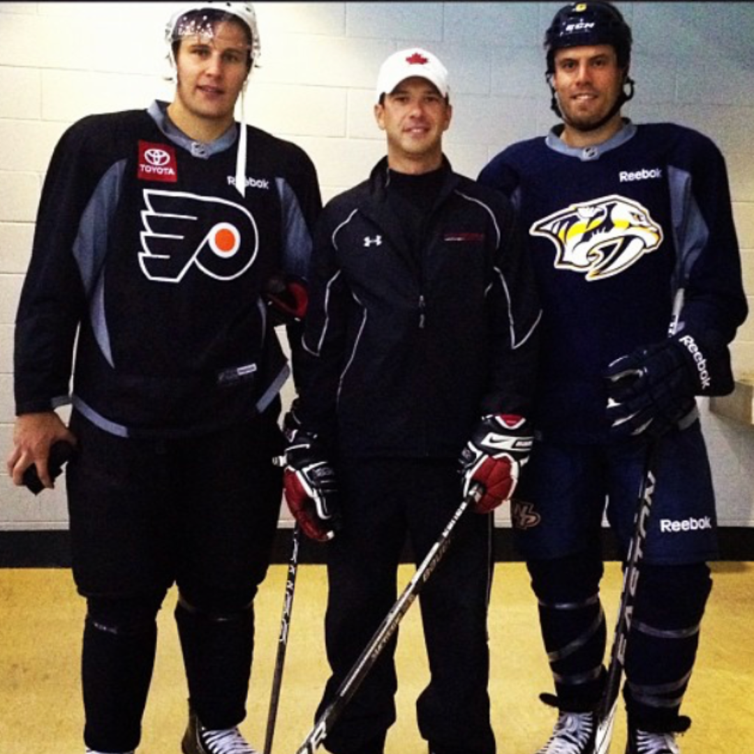 Aaron Konecsni on the ice with NHL and pro players
