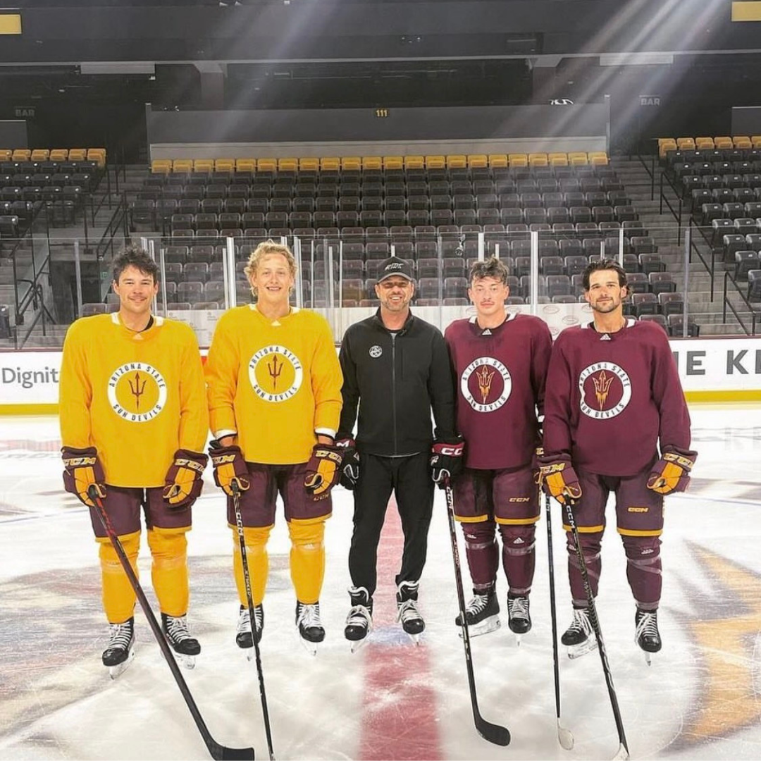 Aaron Konecsni on the ice with college players